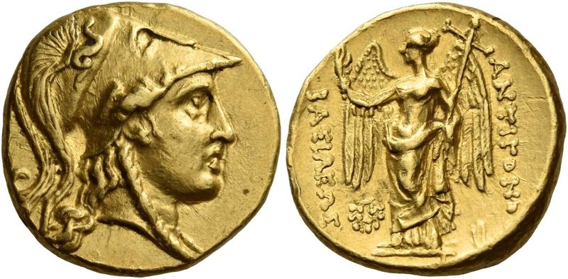 Antigonus Gonatas II, 277 – 239
Stater, Pella circa 272, AV 8.59 g. Head of Ath...