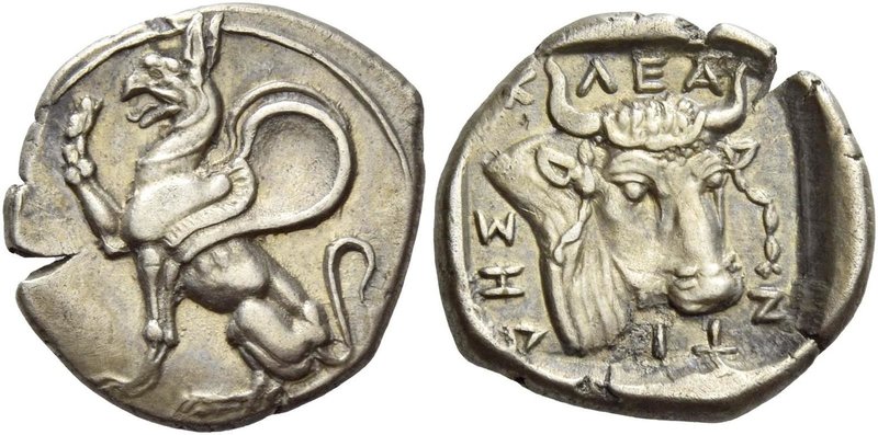Thrace, Abdera
Drachm circa 411-385, AR 2.96 g. Griffin seated l., r. forepaw r...