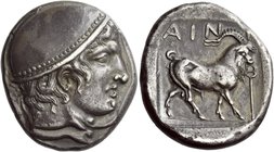 Aenus
Tetradrachm circa 412/1-410/09 BC, AR 16.35 g. Head of Hermes r., wearing petasus with dotted border. Rev. AINI Goat standing r.; kerykeion to ...