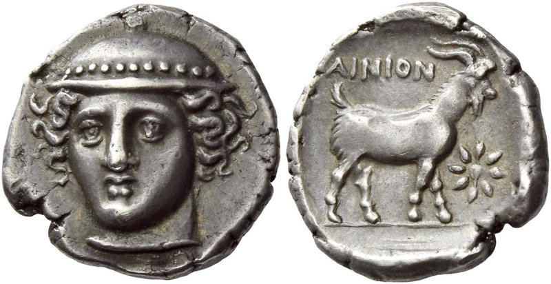 Aenus
Tetrobol circa 380-377, AR 2.67 g. Head of Hermes facing, slightly l., we...