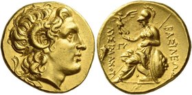 Kings of Thrace. Lysimachus, 323 – 281
Stater, Alexandria Troas circa 297/6-282/1, AV 8.51 g. Diademed head of deified Alexander r., with the horn of...