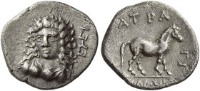 Thessaly, Atrax
Obol circa 360-340, AR 0.95 g. EYEI Draped bust of nymph Bura facing three-quarters l. Rev. ΑΤΡΑ – ΓΙ – ΩΝ Horse standing r. Demetria...