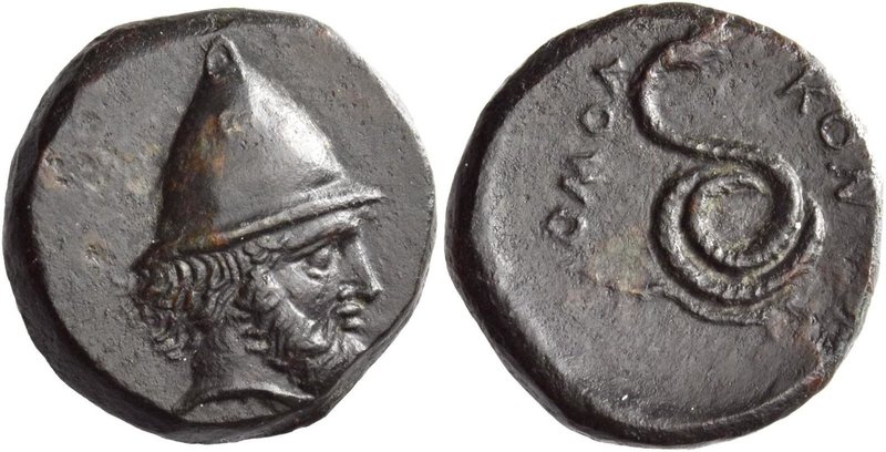 Homolius
Dichalkous circa 350, Æ 6.48 g. Bearded head of Philoktetes r., wearin...