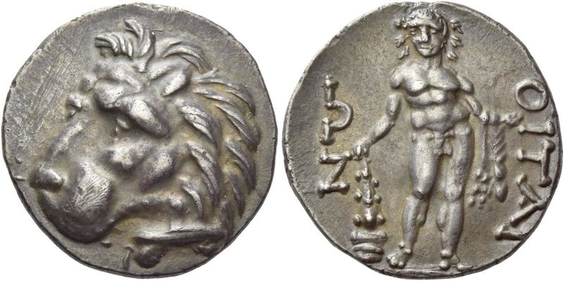 The Oitaioi
Didrachm after 167, AR 7.64 g. Lion's head l. with spear in its jaw...