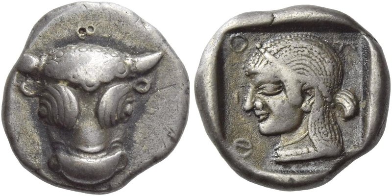 Phocis, Phocis
Federal coinage. Triobol circa 485-480, AR 3.06 g. Facing head o...