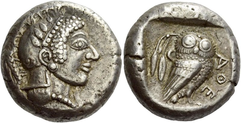 Attica, Athens
Tetradrachm circa 475-470, AR 17.16 g. Head of Athena r., wearin...