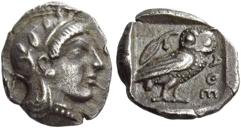 Attica, Athens
Obol circa 450-430, AR 0.68 g. Head of Athena r., wearing creste...