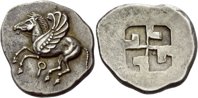 Corinthia, Corinth
Stater 550-500, AR 8.61 g. Pegasus flying l.; below, [koppa]...
