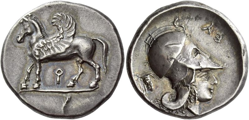 Corinthia, Corinth
Stater circa 400-375, AR 8.57 g. Pegasus, with curved wing, ...