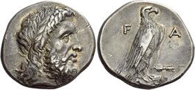 Elis, Olympia
Stater circa 348, 108th Olympiad, AR 12.03 g. Laureate head of Zeus r. Rev. F – A Eagle, with closed wings, standing r. on Ionic column...