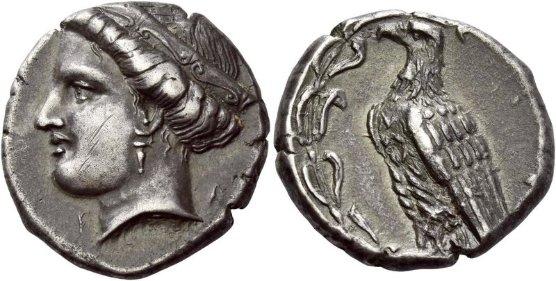 Elis, Olympia
Stater circa 340, 110th Olympiad, AR 12.08 g. F – A Head of Hera ...