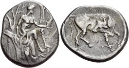 Crete, Gortyna
Stater circa 320-280, AR 12.03 g. Europa, wearing transparent chiton, seated r. on curved trunk of a thinly-leaved plane tree, lifting...