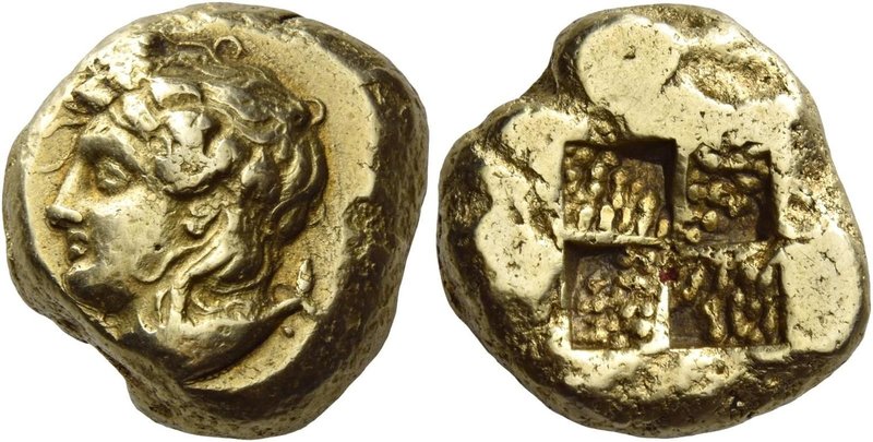 Mysia, Cyzicus
Stater circa 400-330, EL 15.99 g. Ivy-wreathed head of Dionysus ...