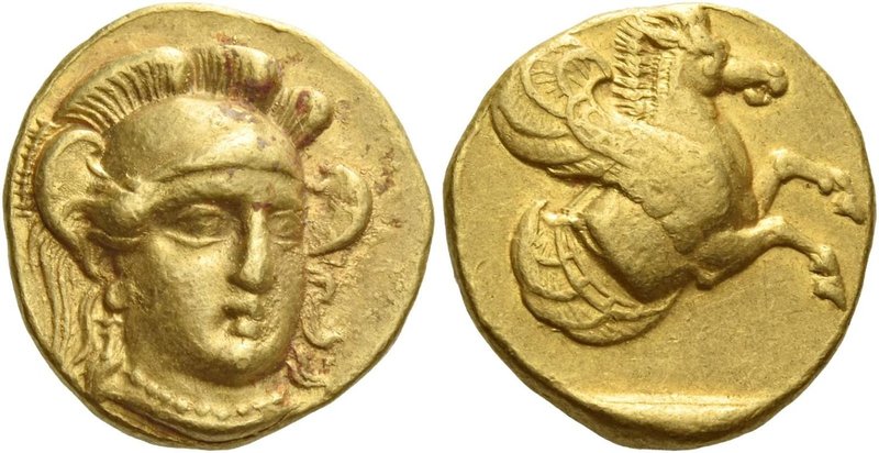 Lampsacus
Stater circa 400-370, AV 8.40 g. Head of Athena facing three-quarters...