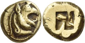Phocaea
Stater circa 580, EL 16.49 g. Head of griffin r. with open jaws and protuding tongue: on forehead pellet. Rev. Quadripartite incuse square. B...