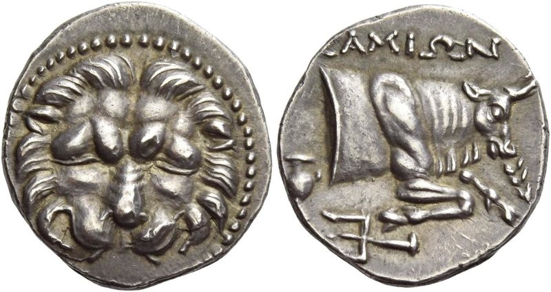 Islands off Ionia, Samos
Drachm circa 310-300, AR 4.73 g. Lion's head facing. R...
