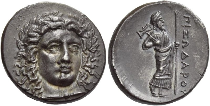Pixodarus, 341 – 336
Didrachm circa 340-334 BC, AR 6.90 g. Wreathed and draped ...