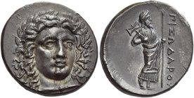 Pixodarus, 341 – 336
Didrachm circa 340-334 BC, AR 6.90 g. Wreathed and draped head of Apollo facing slightly r. Rev. ΠIΞOΔAPOY Zeus standing r., hol...