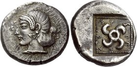 Spintaza, circa 450-430
Stater, Phellus circa 450-430, AR 10.06 g. Head of Aphrodite (?) l.; on cheek, small A. Rev. SΠ – ΠΞ –TA – IA Tetraskeles wit...