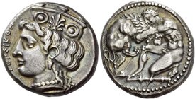 Cilicia, Tarsus
Stater circa 370, AR 10.68 g. TEPΣIKON Head of Hera l., wearing stephane decorated with palmette and two circles, earrings and neckla...