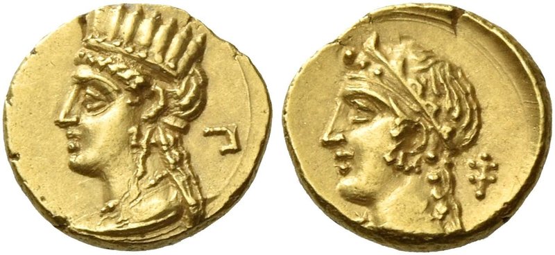Pnytagoras, 351 – 332
1/12 stater, AV 0.68 g. Turreted head of Aphrodite l.: in...