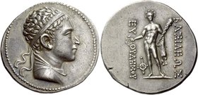 Kings of Bactria. Euthydemus II, 190 – 185
Tetradrachm, Merv circa 190-185, AR 17.04 g. Draped and diademed bust of Euthydemus r. Rev. BAΣIΛEΩΣ / EY ...
