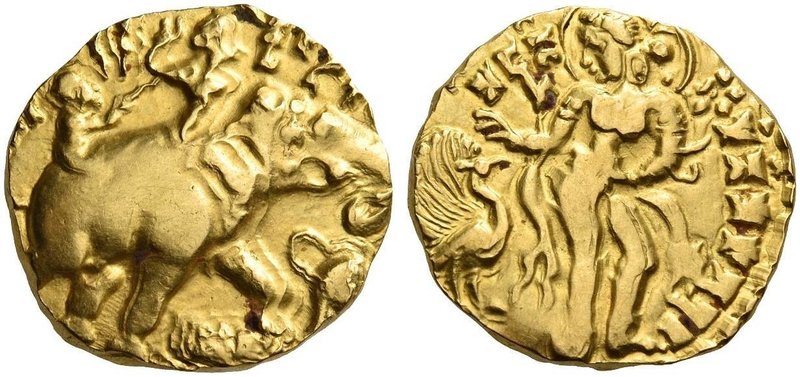 The Gupta Empire
Kumaragupta I, 409 – 450/452 AD. Dinar, Elephant-Rider, Lion T...