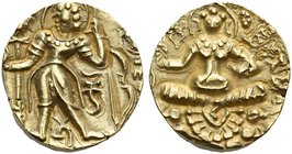 The Gupta Empire
Kumaragupta III, circa 530 – 540 AD. Dinar, Archer type, 474-476, AV 9.60 g. King, nimbate, standing l., holding bow and arrow. In l...