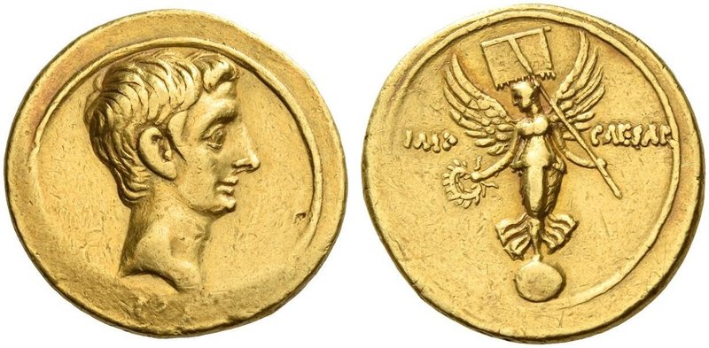 Octavian, 32 – 27 BC. Aureus circa 29-27 BC, AV 7.82 g. Bare head r. Rev. IMP – ...