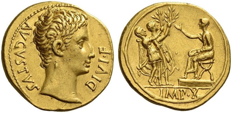 Octavian as Augustus, 27 BC – 14 AD. Aureus, Lugdunum 15-13 BC, AV 7.86 g. AVGVS...