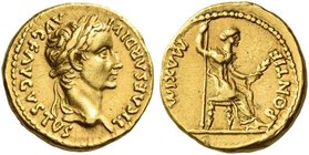 Tiberius augustus, 14 – 37. Aureus, Lugdunum 14-37, AV 7.61 g. TI CAESAR DIVI – AVG F AVGVSTVS Laureate head r. Rev. PONTIF – MAXIM Pax-Livia figure s...