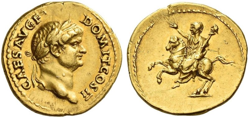 Domitian caesar, 69 - 81. Aureus 73, AV 7.28 g. CAES AVG F – DOMIT COS II Laurea...