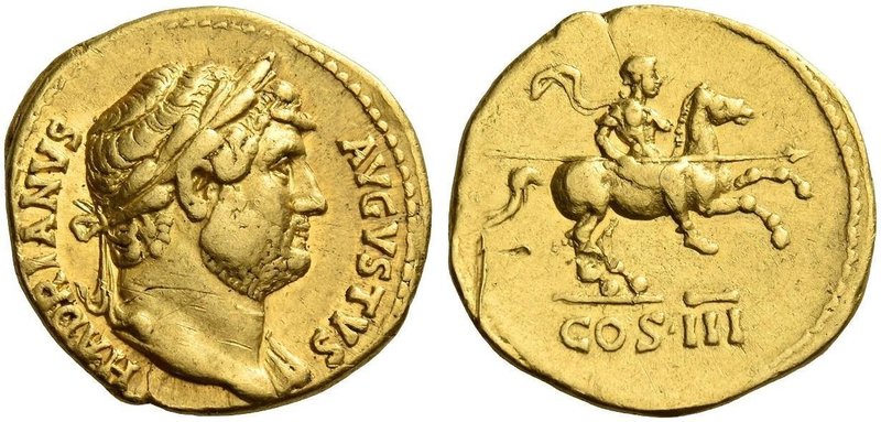 Hadrian augustus, 117 – 138. Aureus 125-128, AV 7.03 g. HADRIANVS – AVGVSTVS Lau...