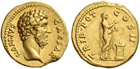 Aelius caesar, 135 – 138. Aureus 137, AV 7.25 g. L AELIVS – CAESAR Bare head r. Rev. TRIB POT – COS II Pietas standing r. by garlanded altar, raising ...