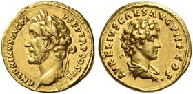 Antoninus Pius augustus, 138 – 161. Aureus 140, AV 6.97 g. ANTONINVS AVG PI – VS P P TR P COS III Laureate head of Antoninus Pius l. Rev. AVRELIVS CAE...