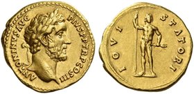 Antoninus Pius augustus, 138 – 161. Aureus 140-143, AV 7.31 g. ANTONINVS AVG – PIVS P P TR P COS III Laureate head r. Rev. IOVI – STATORI Jupiter stan...