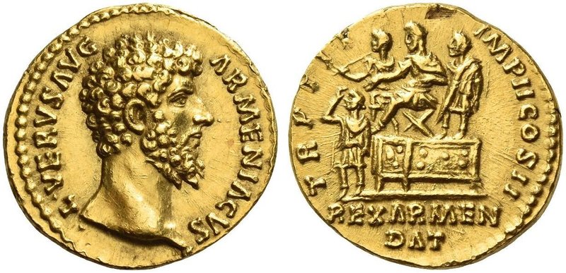 Lucius Verus, 161 – 169. Aureus 163-164, AV 7.25 g. L VERVS AVG – ARMENIACVS Bar...