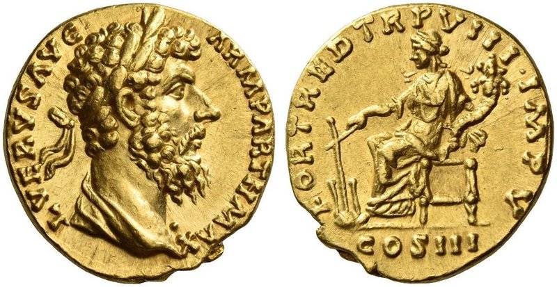Lucius Verus, 161 – 169. Aureus February-December 168, AV 6.24 g. L VERVS AVG – ...