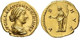 Lucilla, wife of Lucius Verus. Aureus circa 164-169 or 183, AV 7.24 g. LVCILLAE AVG ANTONINI AVG F Draped bust r., hair caught up in double chignon. R...