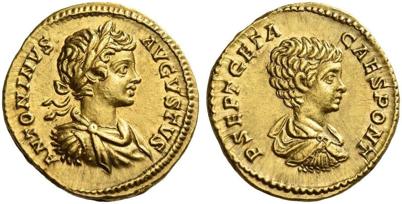 Caracalla, 198 – 217. Aureus circa 201, AV 7.13 g. ANTONINVS – AVGVSTVS Laureate...