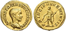 Herennius Etruscus caesar, 250 – 251. Aureus circa 251, AV 3.44 g. Q HER ETR MES DECIVS NOB C Bare-headed and draped bust r. Rev. PRINCIPI IVVENTVTIS ...