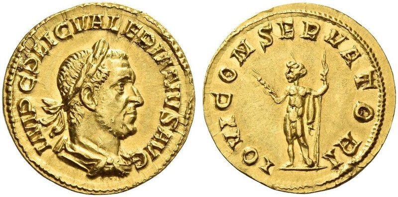 Valerian I, 253 – 260. Aureus 253-254, AV 3.91 g. IMP C P LIC VALERIANVS AVG Lau...