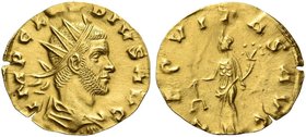 Claudius II Gothicus, 268 – 270. Light aureus, Siscia 269-270, AV 1.66 g. IMP CLAVDIVS AVG Radiate, draped and cuirassed bust r. Rev. AEQVITAS AVG Aeq...