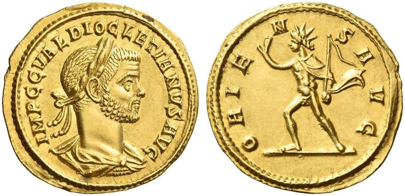 Diocletian, 284-305. Aureus 285-286, AV 3.77 g. IMP C C VAL DIOCLETIANVS AVG Lau...