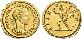 Diocletian, 284-305. Aureus 285-286, AV 3.77 g. IMP C C VAL DIOCLETIANVS AVG Laureate, draped and cuirassed bust r. Rev. ORIE – N – S A – VG Sol advan...