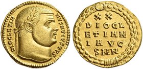 Diocletian, 284-305. Aureus, Nicomedia 303-304, AV 5.25 g. DIOCLETIA – NVS AVGVSTVS Laureate head r. Rev. XX / DIOCL / ETIAN / I AVG / S M N within wr...