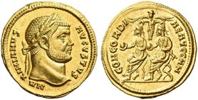 Maximianus augustus, first reign 286 – 305. Aureus, Cyzicus circa 293, AV 5.47 g. MAXIMIANVS – AVGVSTVS Laureate head r. Rev. CONCORDI – AE AVGG NN Th...