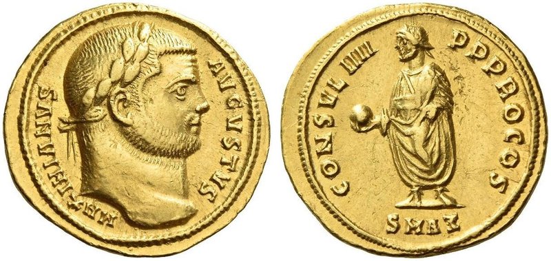 Maximianus augustus, first reign 286 – 305. Aureus, Antiochia circa 293-295, AV ...