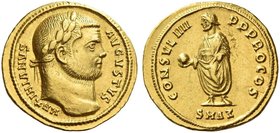 Maximianus augustus, first reign 286 – 305. Aureus, Antiochia circa 293-295, AV 5.45 g. MAXIMIANVS – AVGVSTVS Laureate head r. Rev. CONSVL IIII PP PRO...