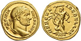 Maximianus augustus, first reign 286 – 305. Aureus 294, AV 5.27 g. MAXIMIA – NVS P F AVG Laureate head r. Rev. HERCVL – I DEBELLAT Hercules standing l...